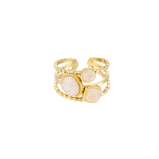 Stone Party Beige Ring Goud
