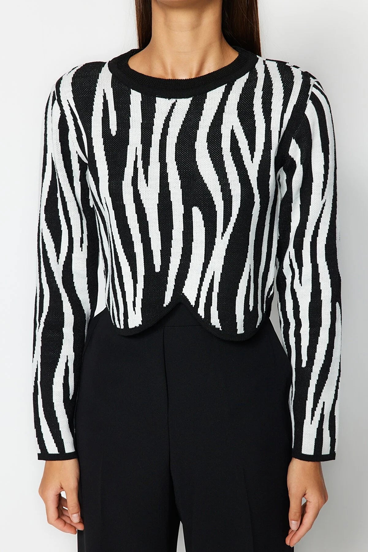 Bombo |cropped sweater-trui met zebra print zwart | EXTRA 30% KORTING